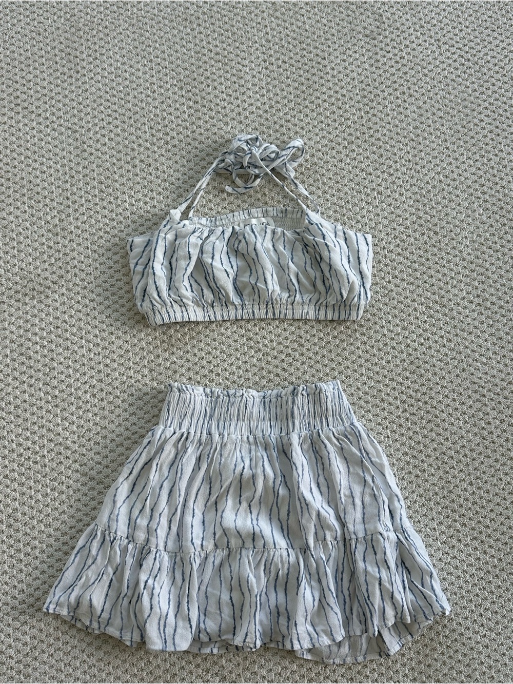 White and Navy Stripe Mini Skirt - Lightweight Tiered Summer Skirt